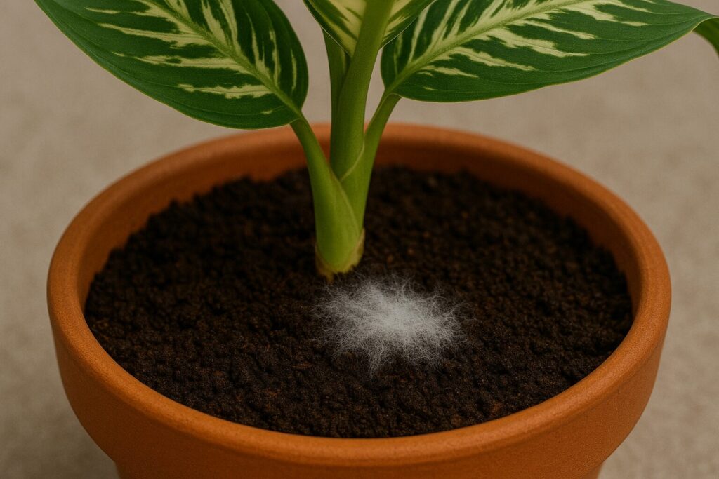観葉植物の土に見られる白いふわふわの正体とは