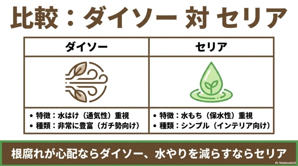 ダイソーとセリアで買える園芸用土の通気性と保水性の違い