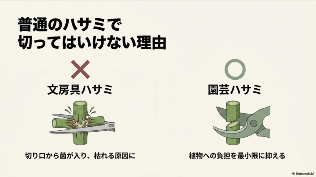 普通のハサミで植物を切ってはいけない理由と園芸ハサミとの違い