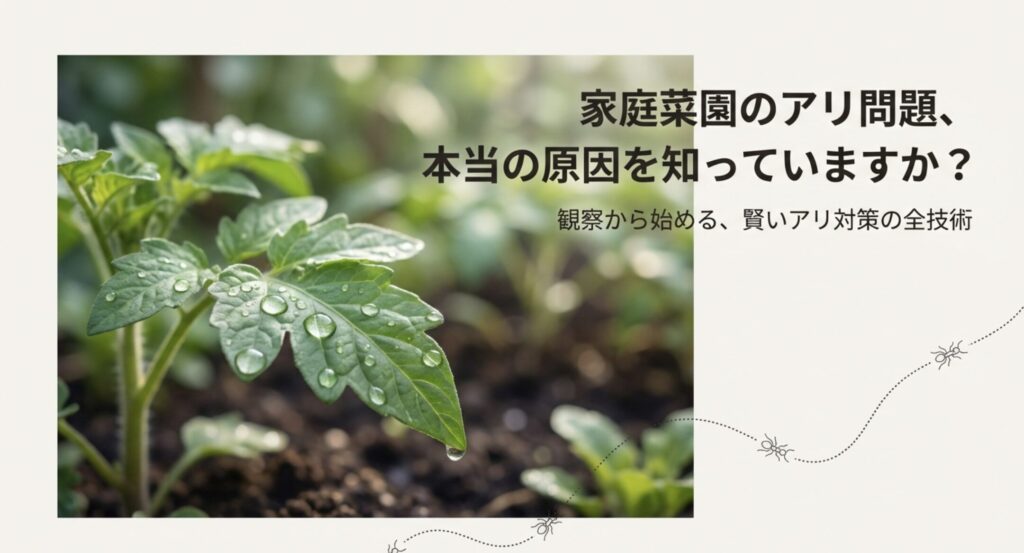 家庭菜園のアリ問題の本当の原因を知るための、観察から始めるアリ対策技術の表紙。