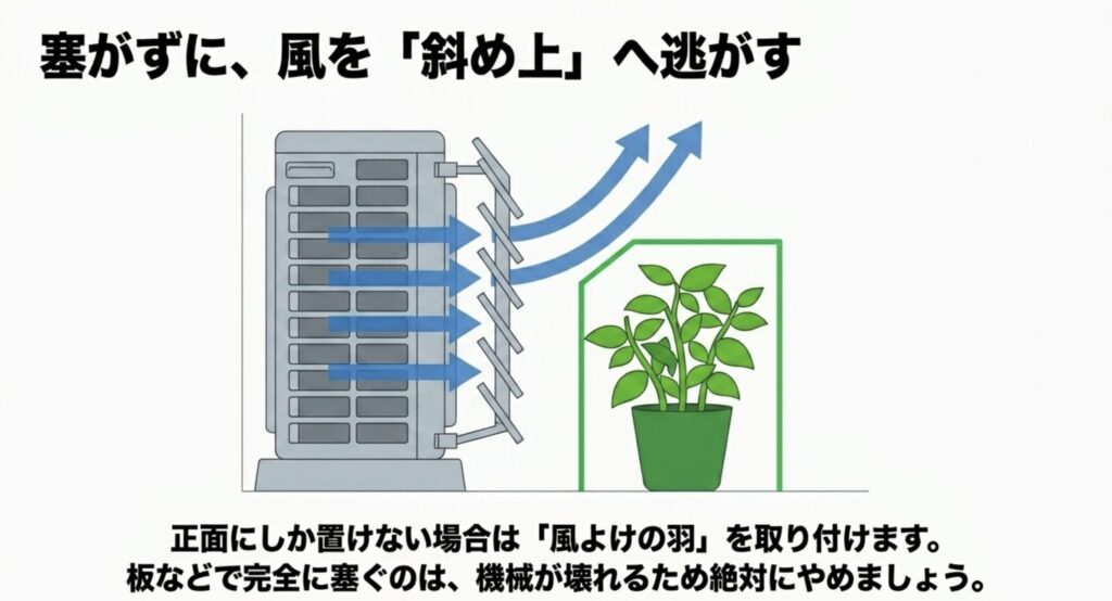 室外機の風を斜め上に逃がす風よけルーバーの仕組みと効果