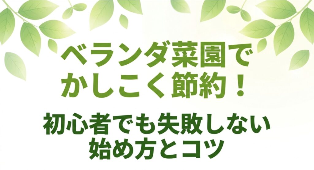 ベランダ菜園でかしこく節約！初心者でも失敗しない始め方とコツと書かれたタイトルスライド