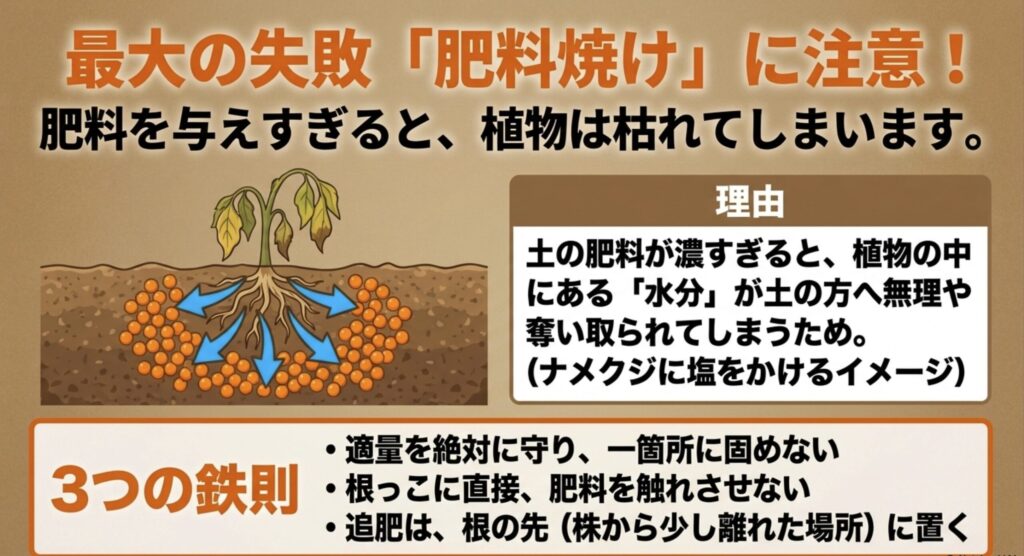 肥料焼けに注意 （土の肥料が濃すぎると水分が奪われる理由 と、防ぐための3つの鉄則 ）