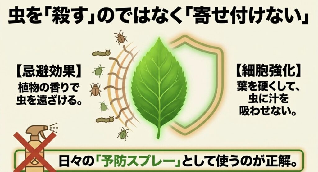 HB-101が虫を殺すのではなく、香りの忌避効果と細胞強化によって虫を寄せ付けない予防スプレーとして機能する仕組み