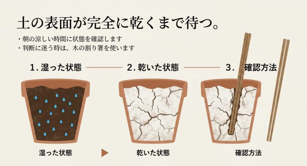 木の割り箸を使ってプランターの土の乾燥状態を確認する方法