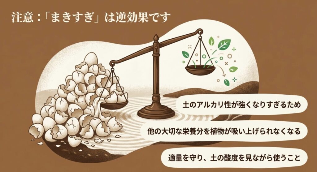 卵の殻肥料のまきすぎは土壌がアルカリ性になりすぎるため逆効果