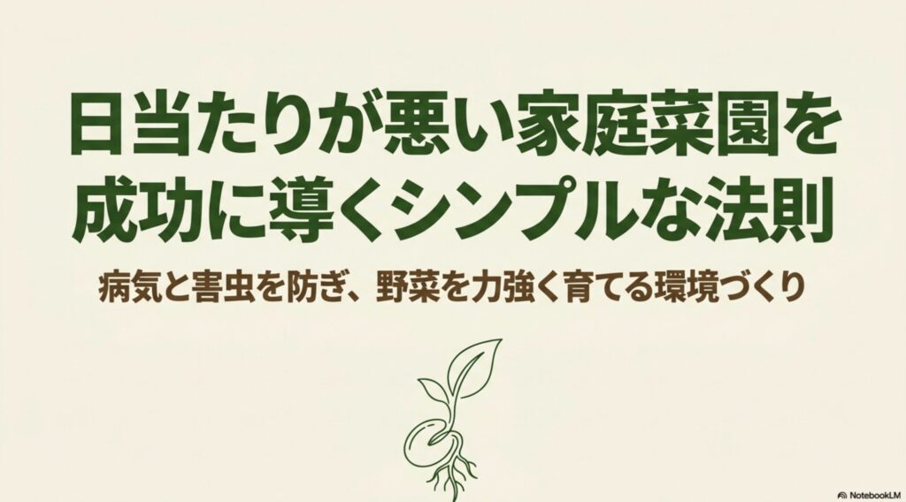 日当たりが悪い家庭菜園を成功に導くシンプルな法則。病気と害虫を防ぎ、野菜を力強く育てる環境づくり。
