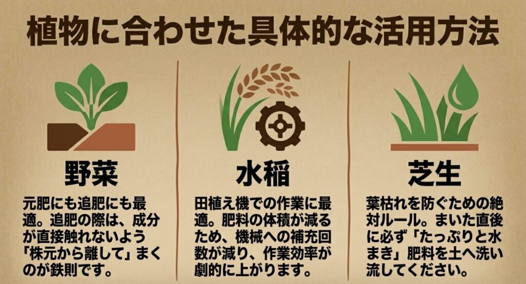 野菜・水稲・芝生など植物に合わせた具体的な肥料の活用方法