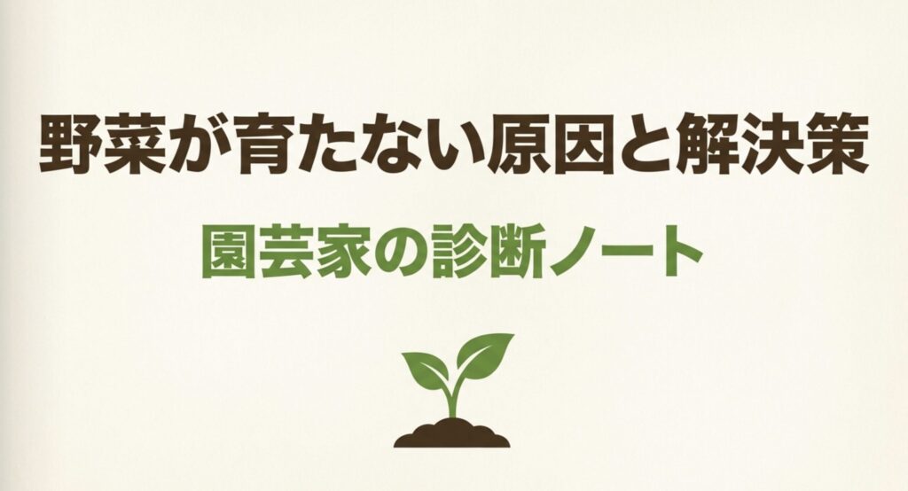 野菜が育たない原因と解決策をまとめた園芸家の診断ノートの表紙スライド