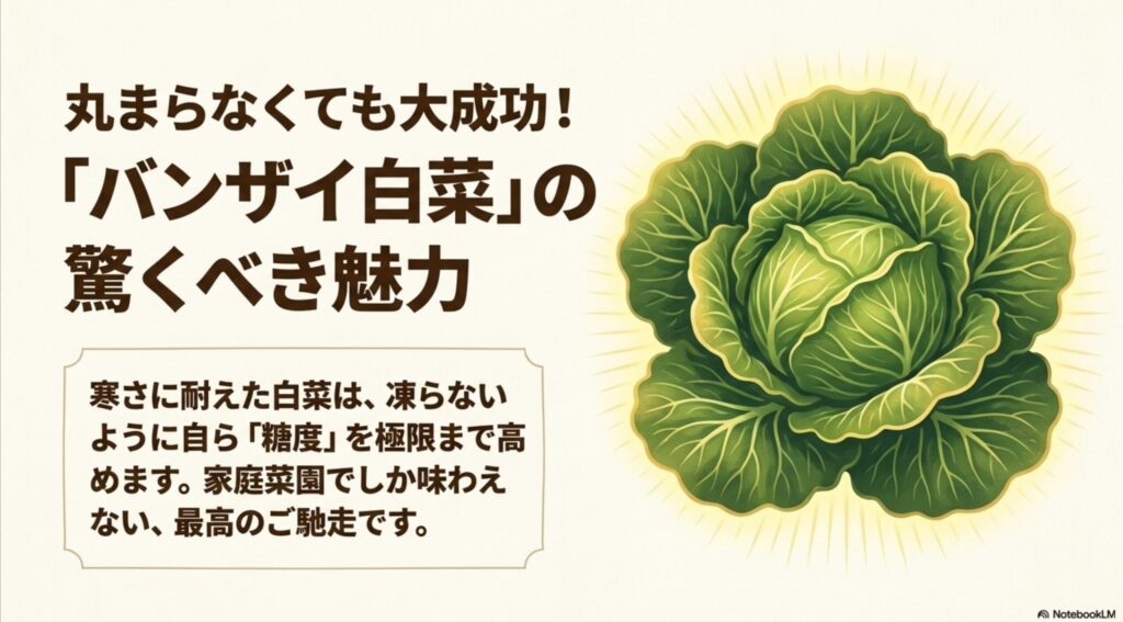 丸まらなくても大成功!寒さに耐えて極限まで糖度が増したバンザイ白菜の魅力