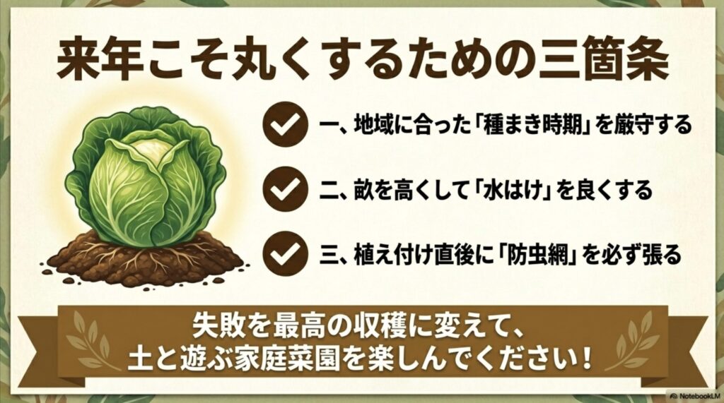 来年こそ白菜を丸く結球させるための種まき時期や防虫網など三箇条